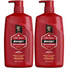 Old Spice Swagger front packaging showing 30 oz bottle and bold label benefit long-lasting supply