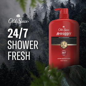 Old Spice Swagger being used in a shower illustrating refreshing rinse and odor control