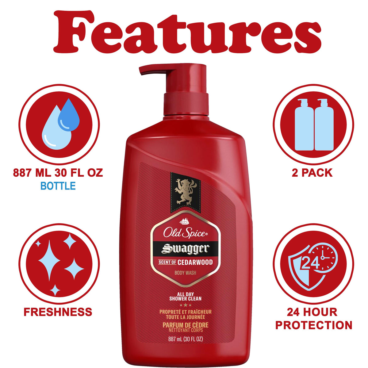 Old Spice Swagger pumped lather on loofah illustrating deep clean and fresh cedarwood-lime scent
