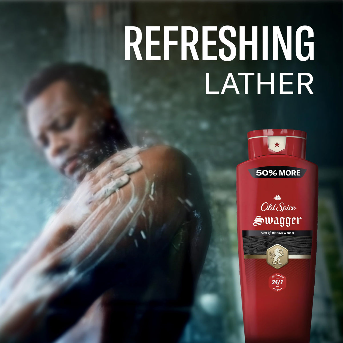 Close-up foam texture from Old Spice Swagger showing rich lather and cleansing benefit