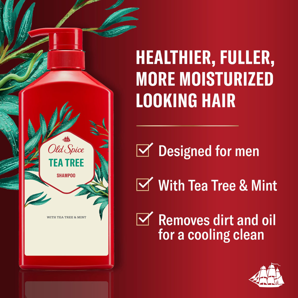 Old Spice label and pump close-up emphasizing easy dispense and control