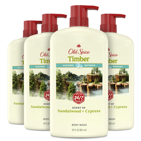 Old Spice bottle front packaging showing Timber with Sandalwood scent and size