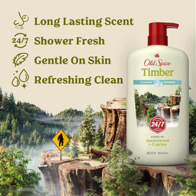 Old Spice bottle pump dispensing gel for easy controlled use and less waste