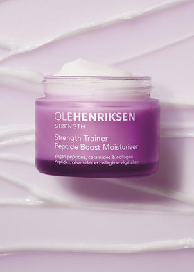 Ole Henriksen next to a ruler showing 50ml scale for accurate size and value benefit