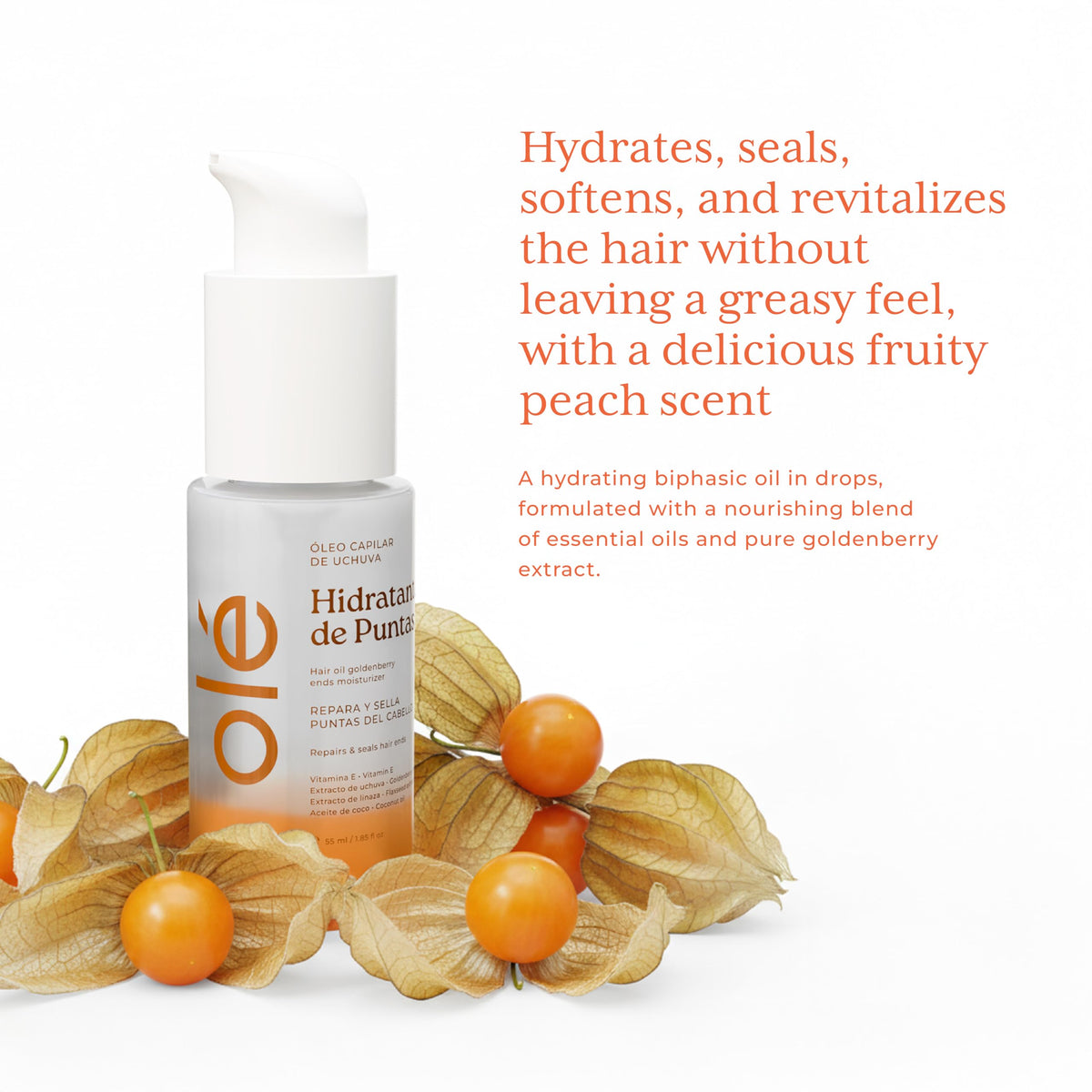 OLÉ droplets and oil texture close-up illustrating lightweight hydration