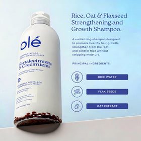 OLÉ shampoo texture poured into hand, shows creamy foam and gentle cleanse benefit