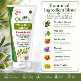 Oleavicin application on hand demonstrates quick soothing relief for itchy skin