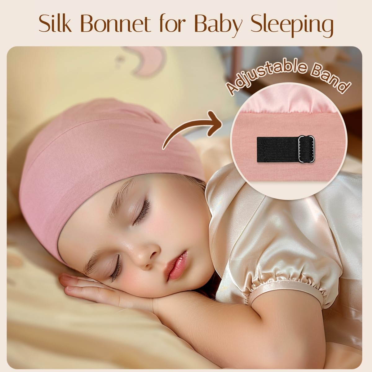 OLESILK adjustable strap detail ensuring secure overnight fit