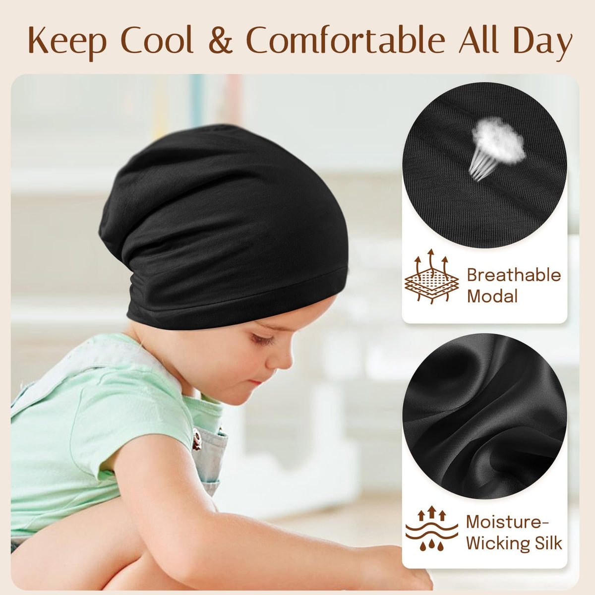 OLESILK bonnet next to ruler to display size and fit for 6–12 month heads