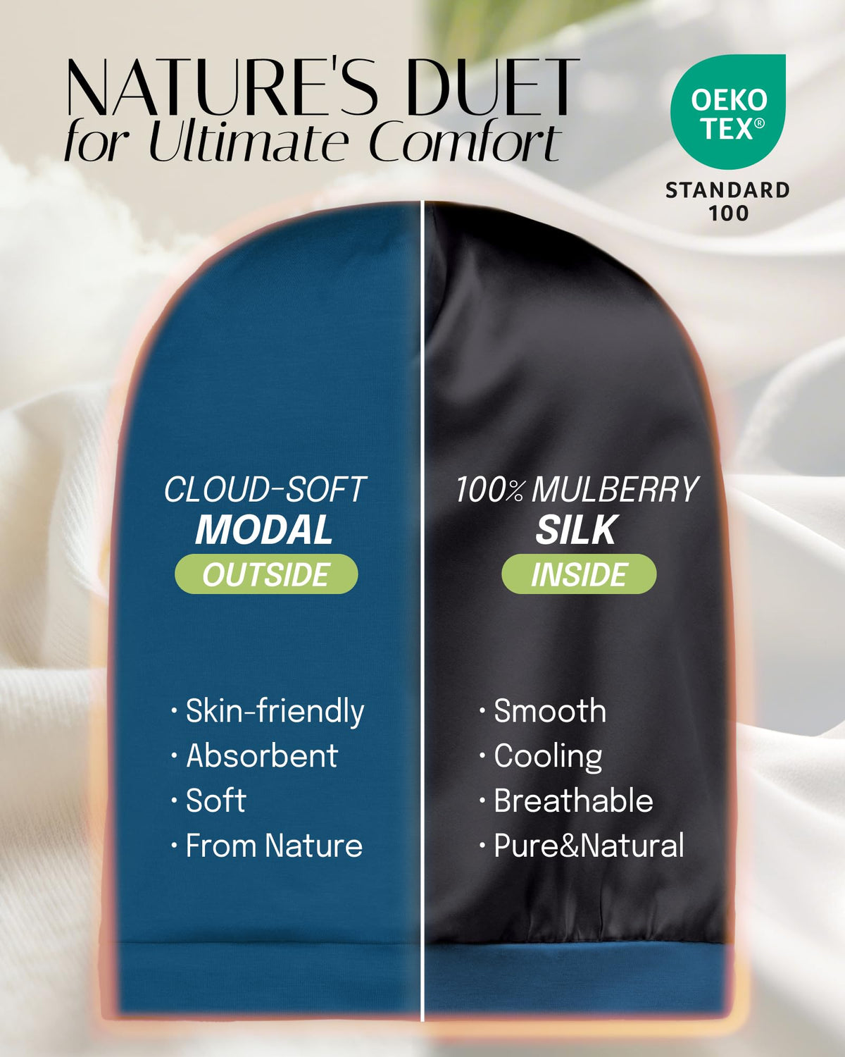 OLESILK close-up of mulberry silk lining highlighting smooth hair protection