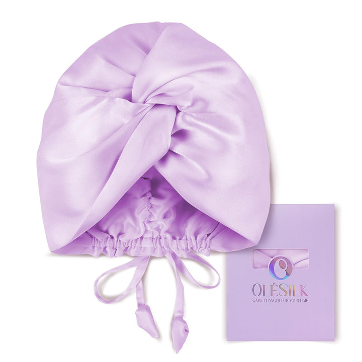 OLESILK lavender bonnet front view showing elegant fit and protection