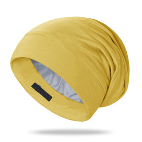 OLESILK bonnet front packaging showing yellow sleep cap and benefits