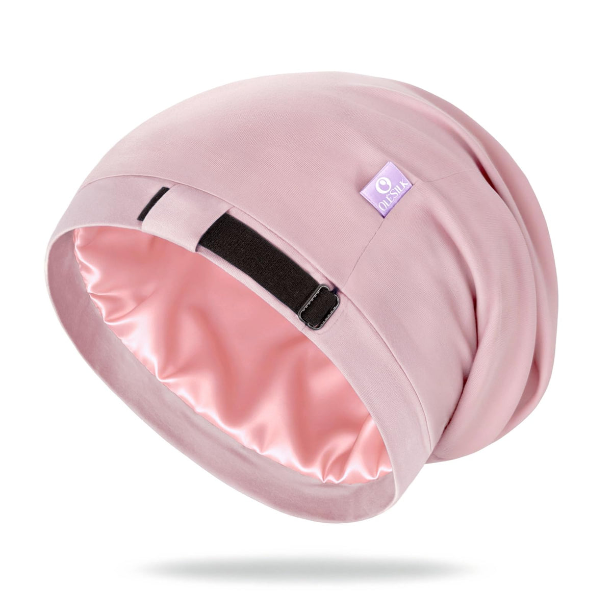 OLESILK pink bonnet front view shows smooth protection and comfortable fit