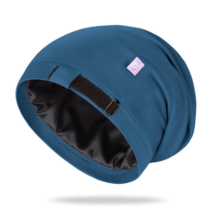 OLESILK front view royal blue bonnet showing neat finish and protective fit