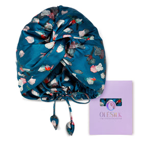 OLESILK bonnet front view in royal blue showing elegant fit and protection