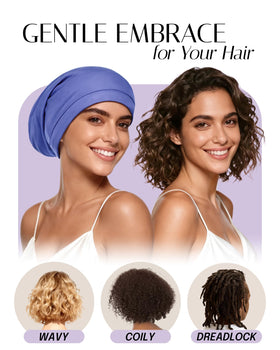 OLESILK bonnet worn overnight on model preserving styled hair