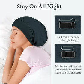 OLESILK model wearing bonnet while sleeping for friction-free protection