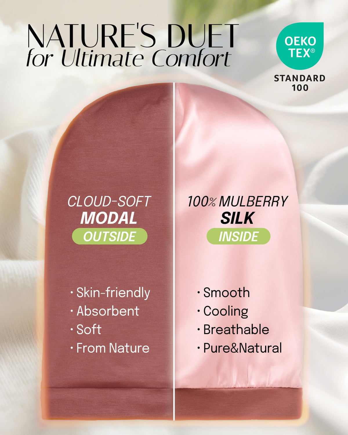 OLESILK close-up of 100% mulberry silk lining highlighting smooth hair protection
