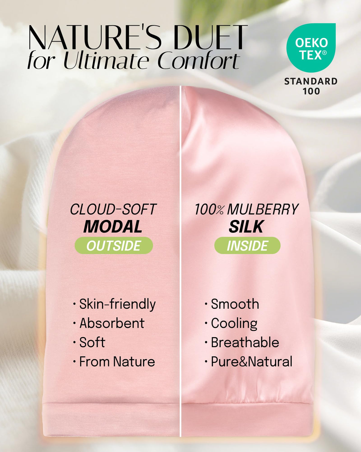 OLESILK close-up of mulberry silk lining highlights silky friction reduction