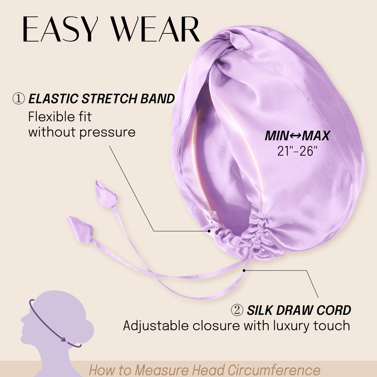 OLESILK bonnet size comparison with hand to show generous coverage