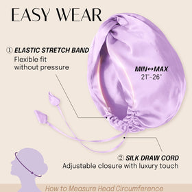 OLESILK bonnet size comparison with hand to show generous coverage