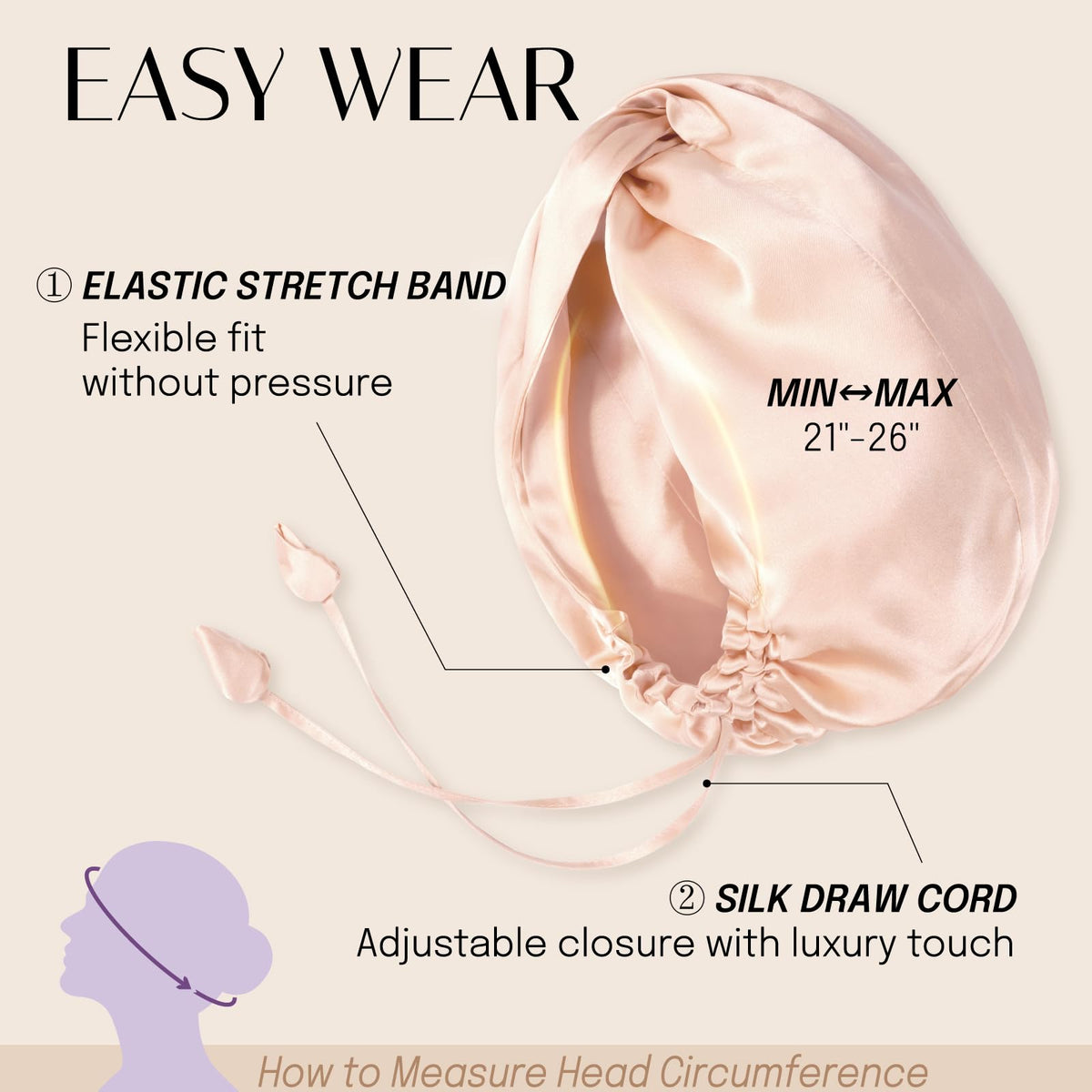 OLESILK bonnet next to hand for size comparison and fit guidance