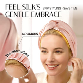 OLESILK model sleeping wearing bonnet to preserve curls and prevent frizz