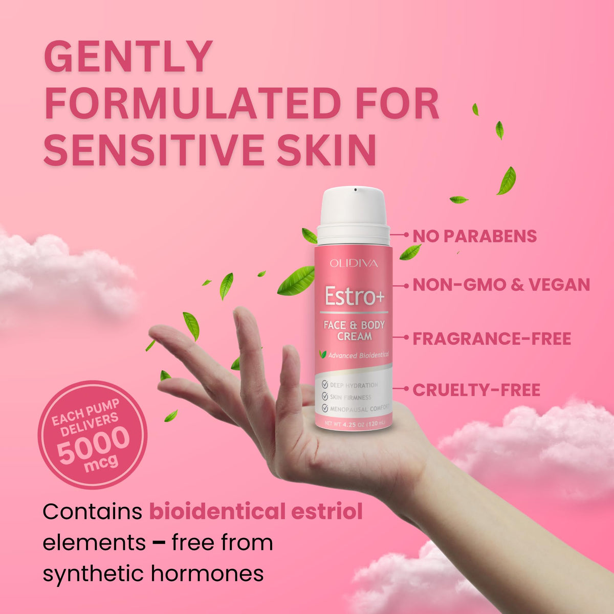 Olidiva label ingredients detail highlighting plant-based estriol and non-toxic formula benefit
