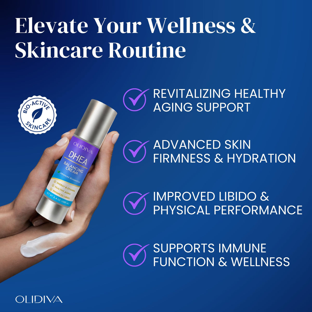 Olidiva open jar cream texture highlighting smooth absorbent consistency