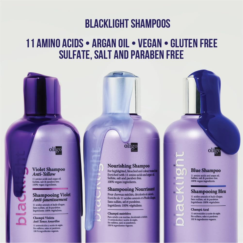 Oligo Professionnel being applied to damp blonde hair to neutralize brass