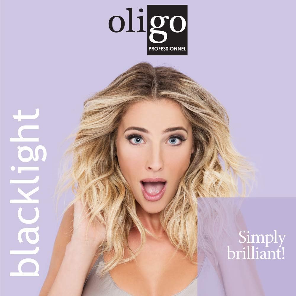 Oligo Professionnel spray being applied to blonde hair for toning benefit