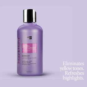 Oligo Professionnel conditioner applied to damp blonde hair for neutralizing brass
