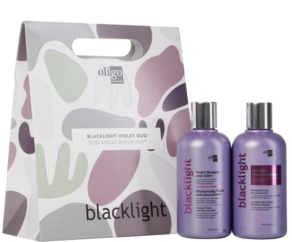 Oligo Professionnel Blacklight front packaging duo showing violet bottles and brightening benefit