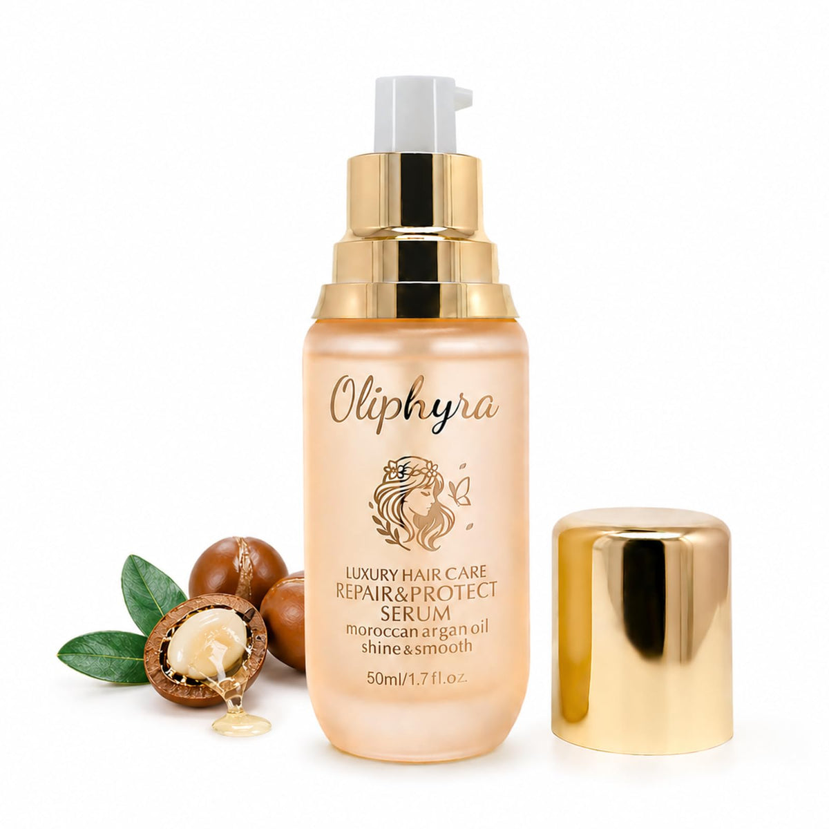 Oliphyra front bottle showing label and lightweight serum benefits