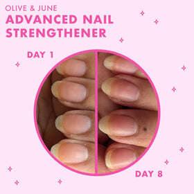 Olive & June being applied to nails for immediate protective layer