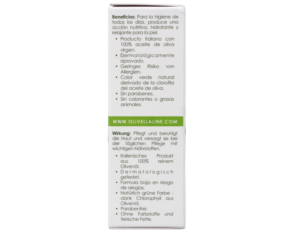 Olivella ingredients label showing virgin olive oil transparency