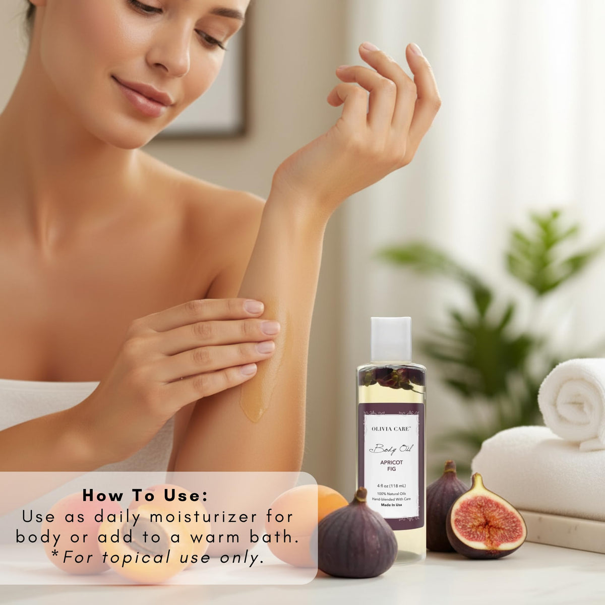 Olivia Care bottle in hand showing size and travel-friendly benefit