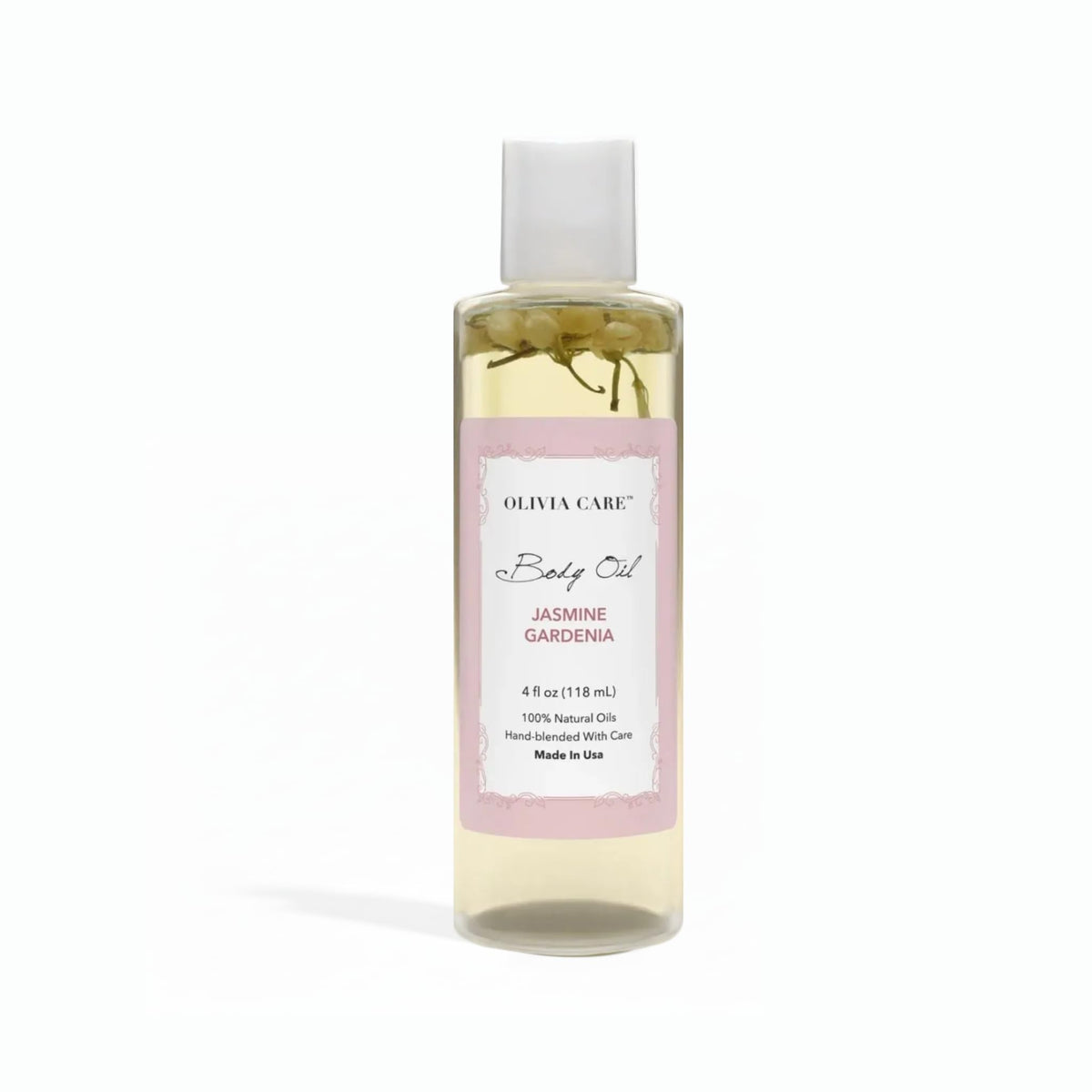 Olivia Care front packaging showing hydrating jasmine gardenia oil
