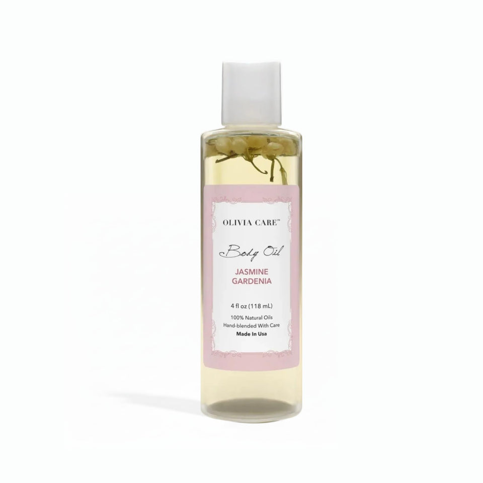 Olivia Care front packaging showing hydrating jasmine gardenia oil