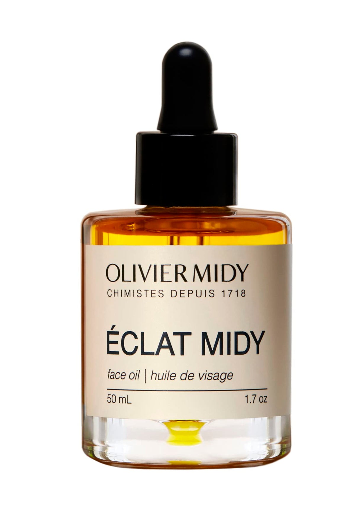 Olivier Midy front bottle view showing compact 1.5 oz packaging and elegant label, ideal for daily use