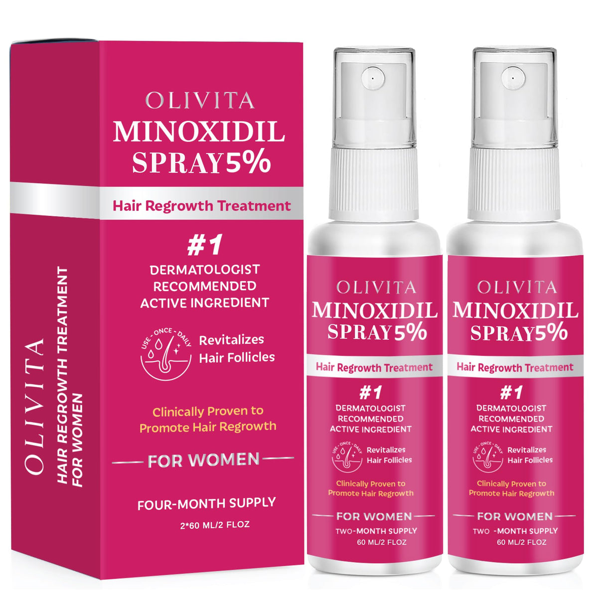 OLIVITA front packaging showing 5% minoxidil spray for quick selection