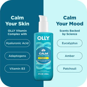 OLLY close-up of body wash texture showing creamy gel and gentle cleansing