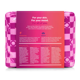 OLLY Rest & Rise kit flatlay in bathroom setting showing daily routine convenience