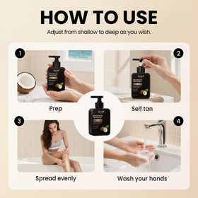 OLOV bottle on bathroom vanity with towel, suggests easy at-home tanning benefit