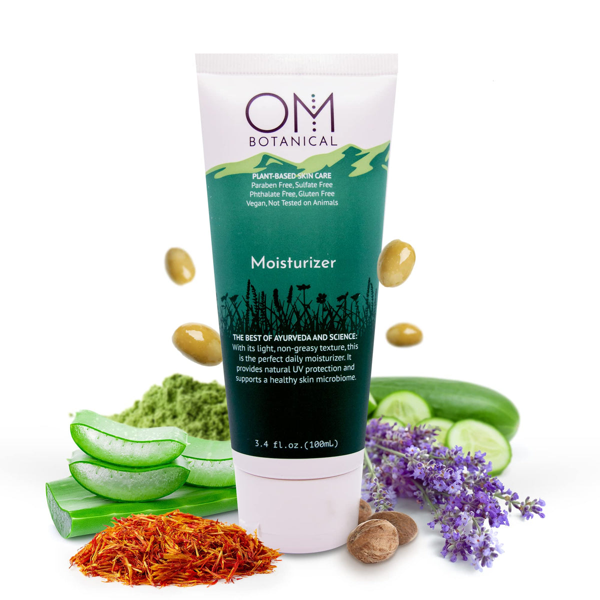 OM Botanical on bathroom vanity styled shot to show everyday skincare routine use