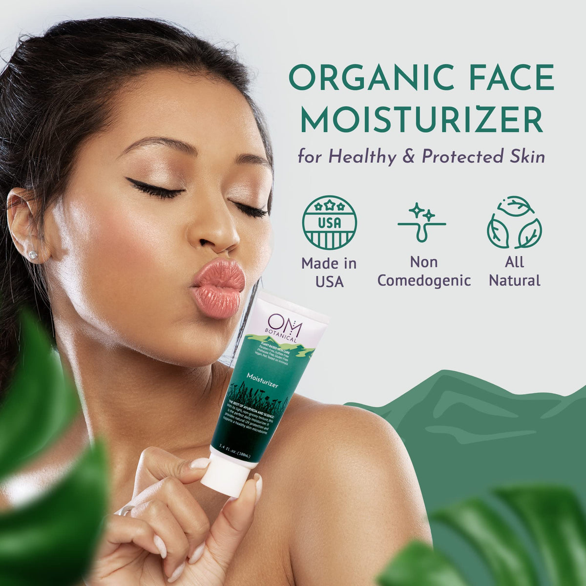 OM Botanical creamy lotion texture close-up demonstrating lightweight, non-greasy feel