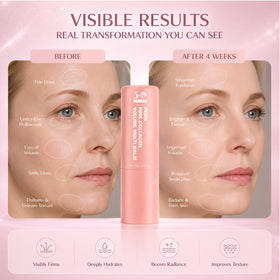 Omexry on lips and neck demonstrating multi-use hydration and plumping