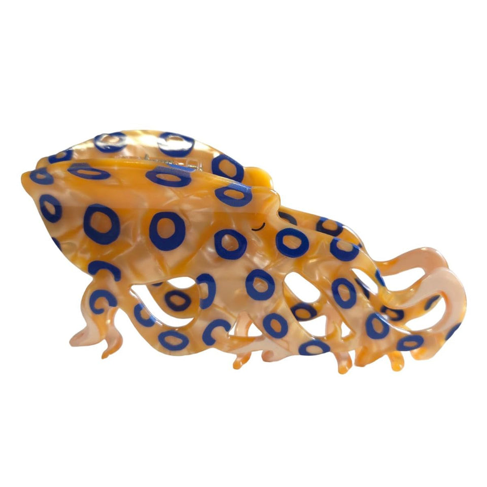 OMG Decor front view of blue-ringed octopus clip shows bold design and secure hold