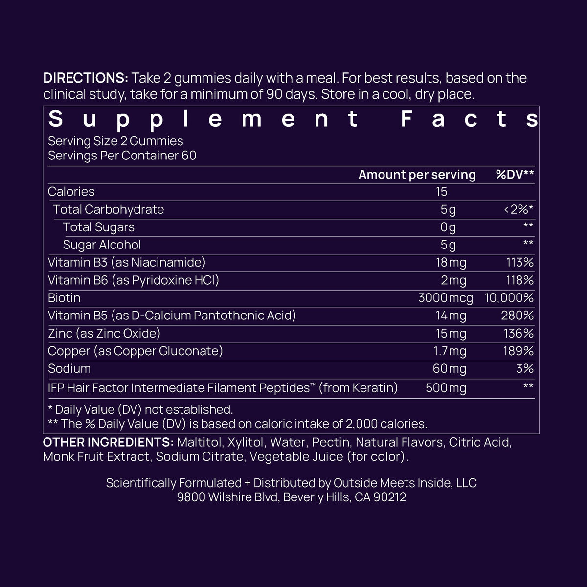 OMI WELLBEAUTY nutrition label close-up showing ingredient transparency and testing