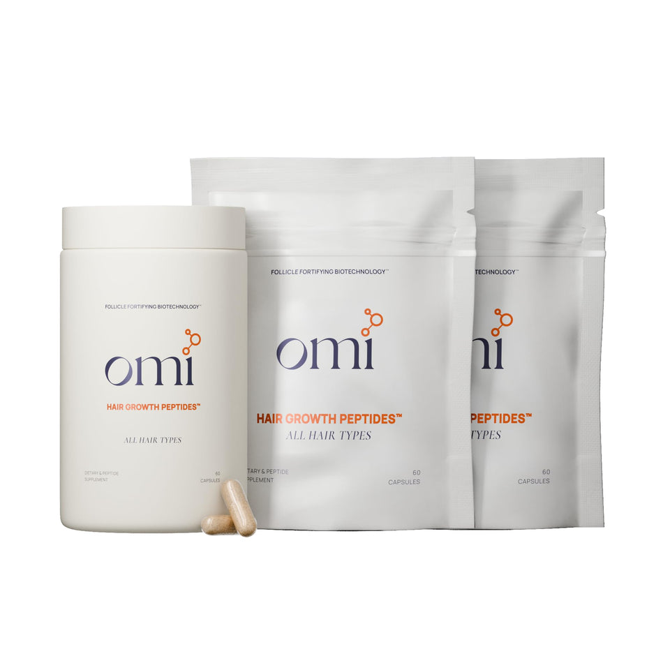 OMI WellBeauty front packaging showing clinical peptide treatment benefits